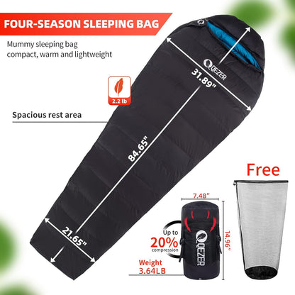 Down Mummy Sleeping Bag for Adults, 600 Fill Power Backpacking