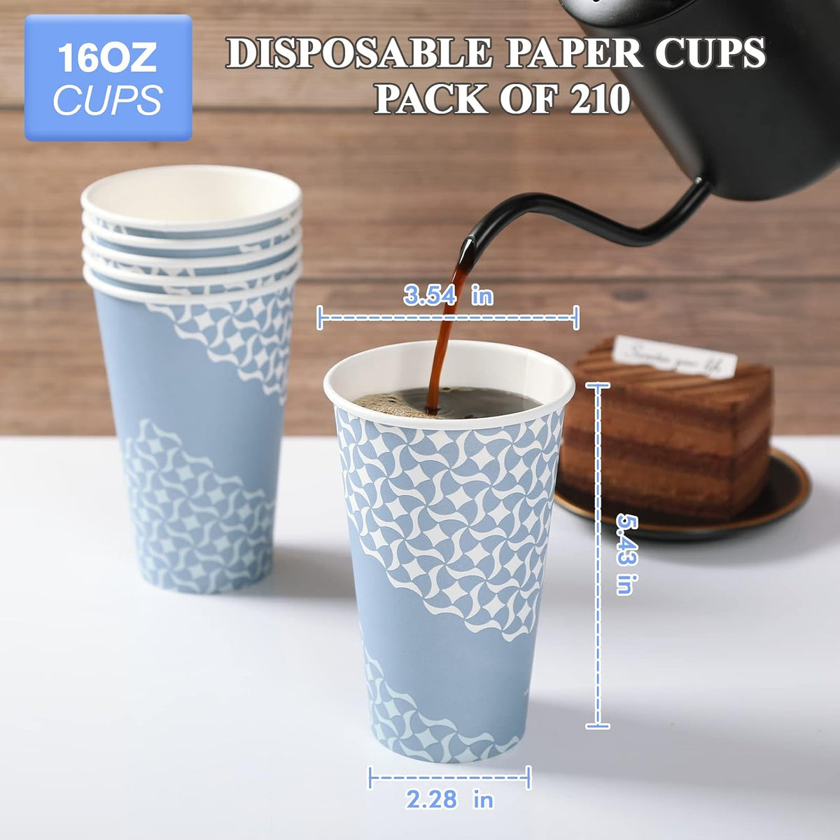 MUCHII 16 oz Coffee Cups, Disposable Paper Cups 210 Count, Disposable Cups