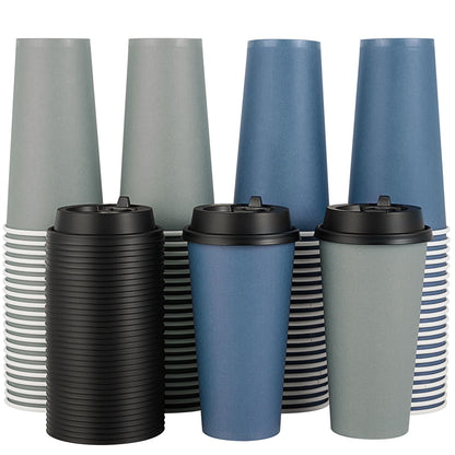 LITOPAK 100 Pack 12 oz Disposable Paper Coffee Cups with Lids