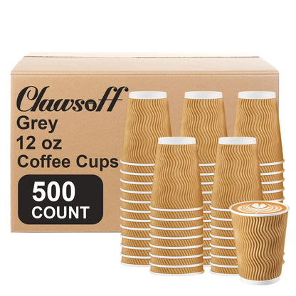 Clawsoff 100 Pack 12 oz Disposable Paper Coffee Cups Insulated Brown