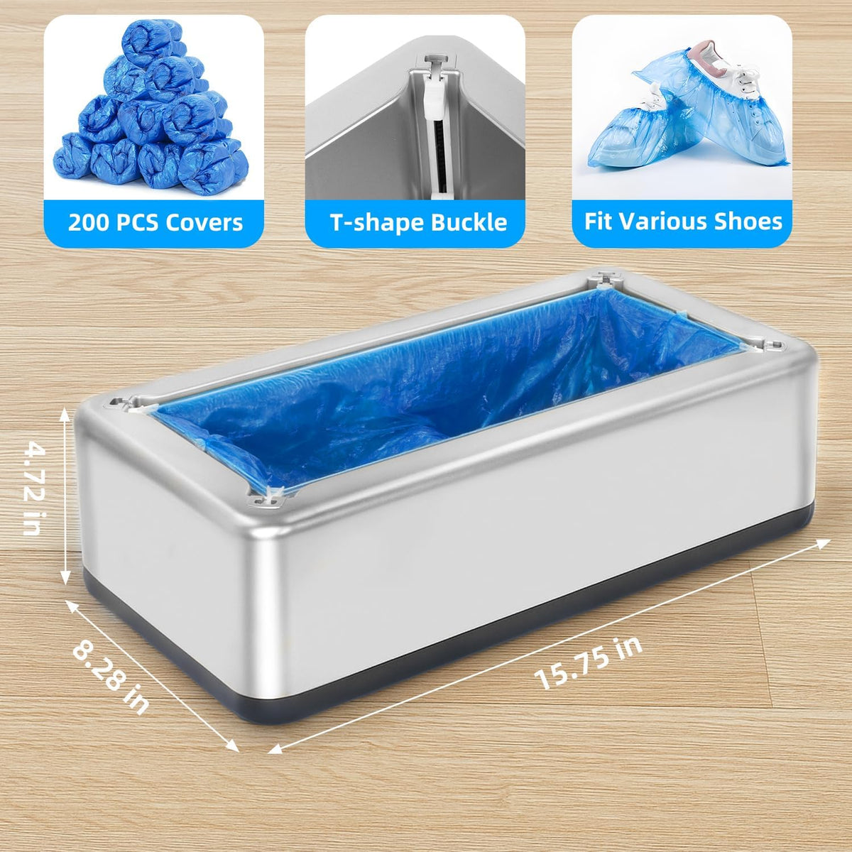 Automatic Shoe Covers Dispenser with 200pcs Disposable Shoe Covers, Silver