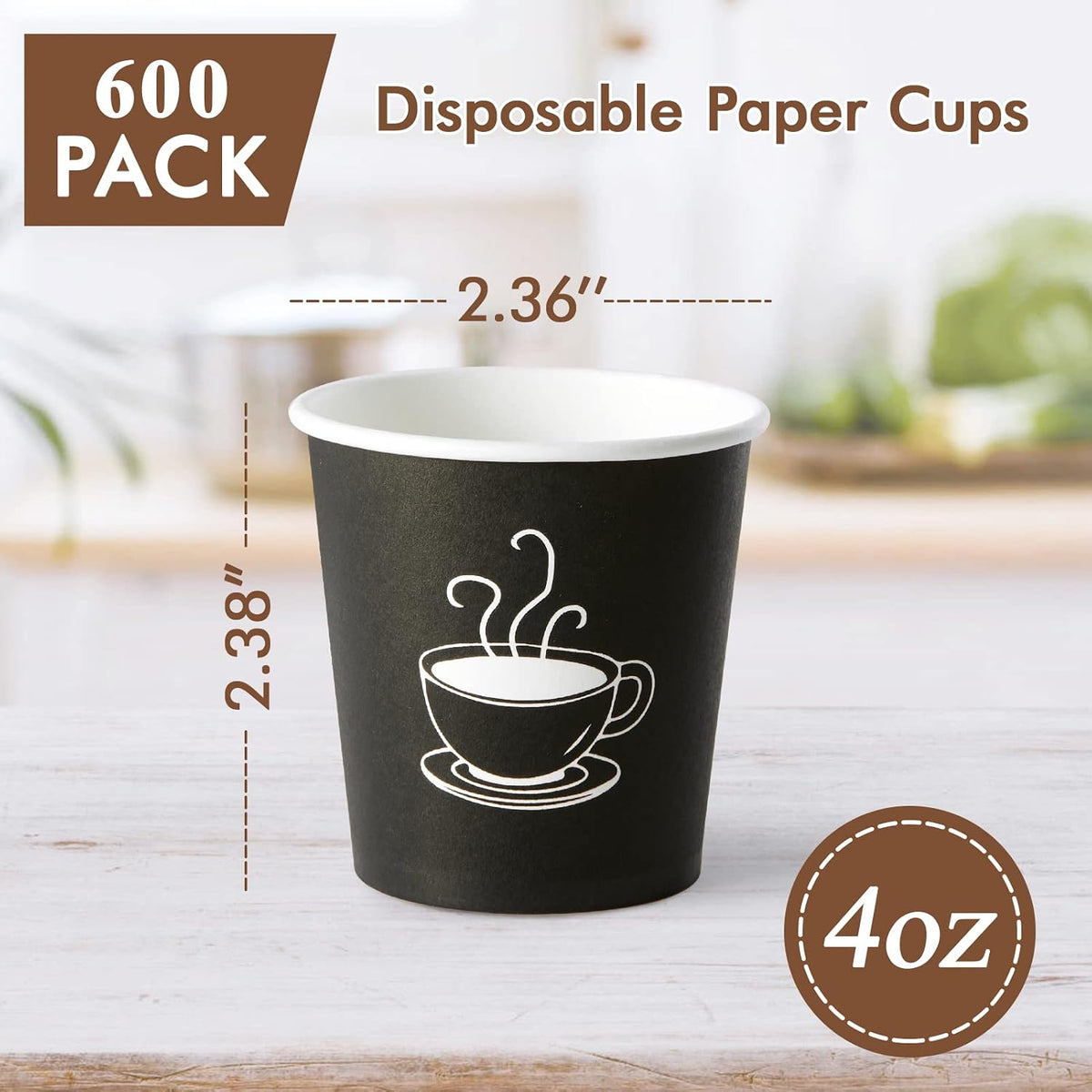 TV TOPVALUE 4 oz Espresso Paper Cups, 600 Count Small Coffee Cups, Black