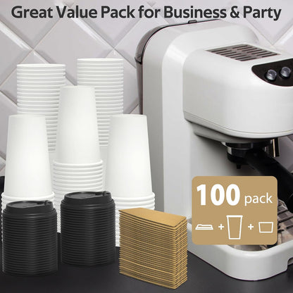 Dealusy 100 Pack 16 oz Disposable Coffee Cups with Lids and Sleeves