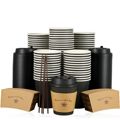 LITOPAK 100 Pack 12 oz Coffee Cups with Lids, Disposable Coffee Cups