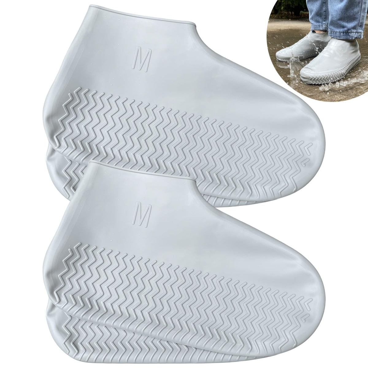 Waterproof Shoe Covers 2 Pairs, Non-Slip Reusable for Rain - Clear, L