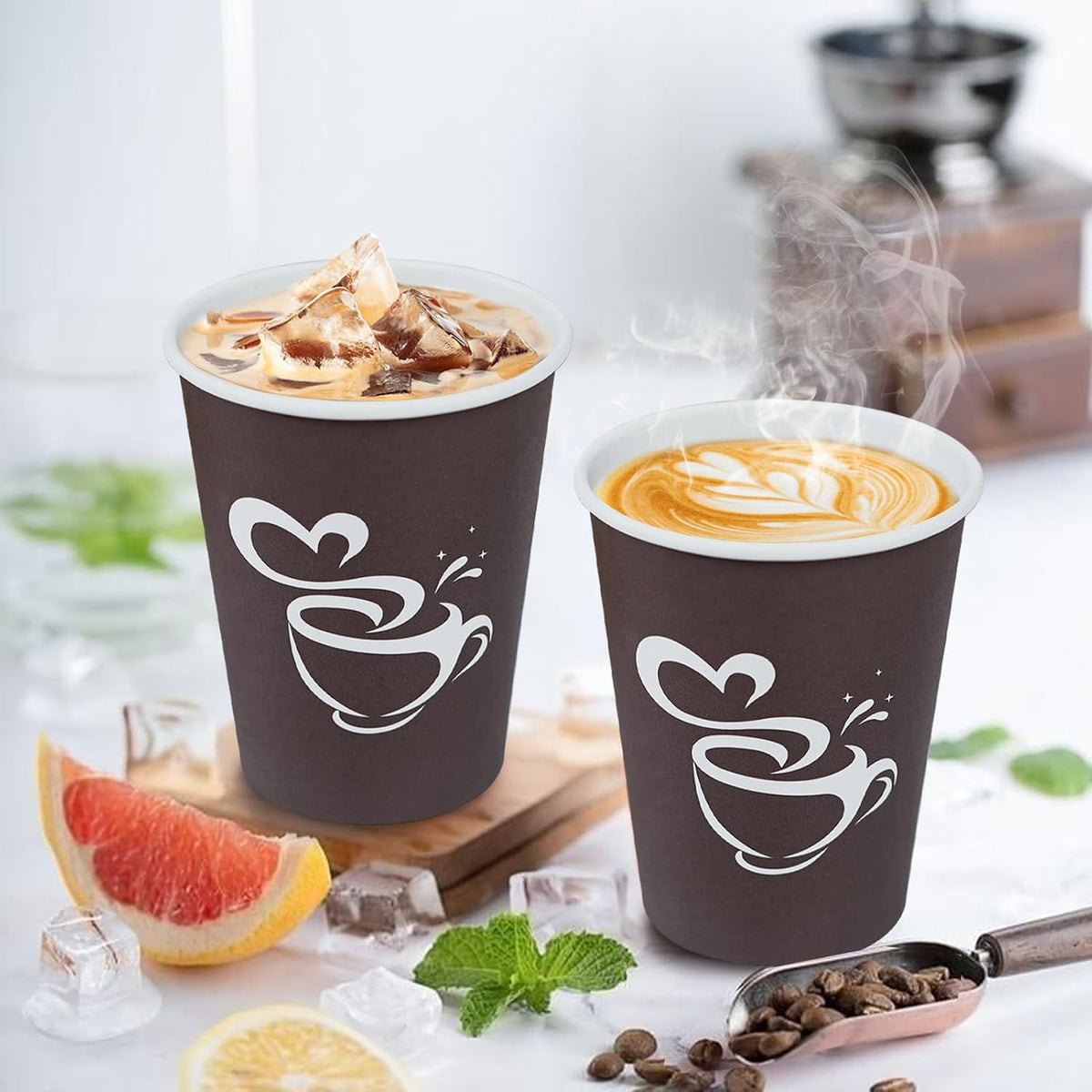 Clawsoff 300 Count 12 oz Paper Coffee Cups Disposable Hot Coffee Cups Brown