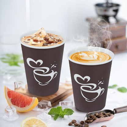 Clawsoff 300 Count 12 oz Paper Coffee Cups Disposable Hot Coffee Cups Brown