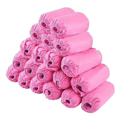 Disposable Shoe Covers 100PCS Non-Slip Durable Indoor Boot Overshoes Protector Thicked Non-Woven Shoe Covers for Carpet Floor Protection Construction Offices One Size Fits All (Pink)