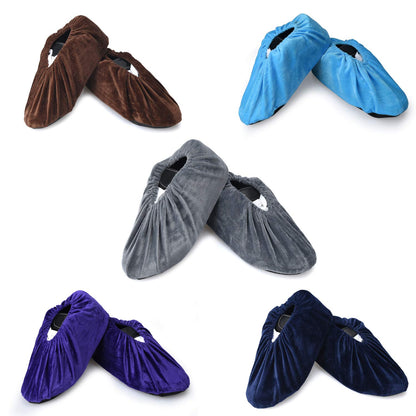 PlasMaller 5 Pairs Non Slip Washable Reusable Shoes Covers For Household Thickened Boots, Grey, XL