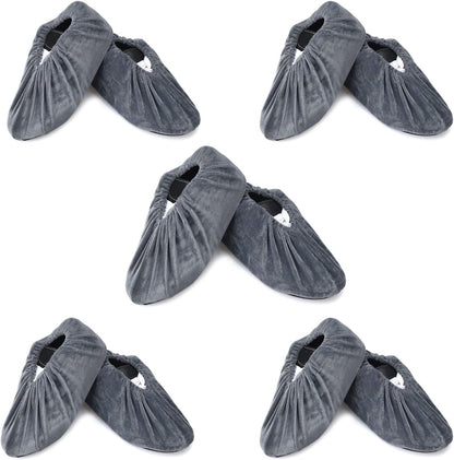 PlasMaller 5 Pairs Non Slip Washable Reusable Shoes Covers For Household Thickened Boots, Grey, XL