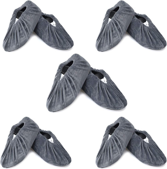 PlasMaller 5 Pairs Non Slip Washable Reusable Shoes Covers For Household Thickened Boots, Grey, XL