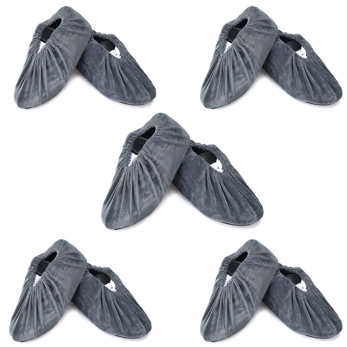 PlasMaller 5 Pairs Non Slip Washable Reusable Shoes Covers For Household Thickened Boots, Grey, XL