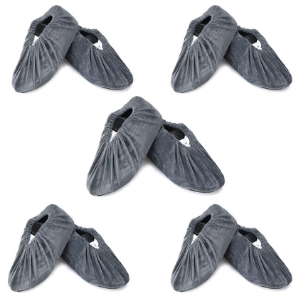 PlasMaller 5 Pairs Non Slip Washable Reusable Shoes Covers For Household Thickened Boots, Grey, XL