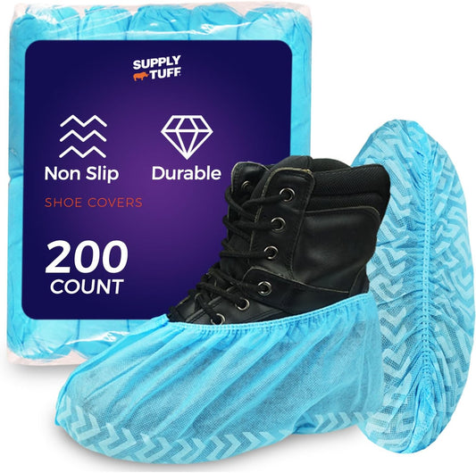 Shoe Covers Disposable Non Slip, 200 Pack (100 Pairs), Durable Non Woven Boot Covers for Indoors, One Size Fits Most