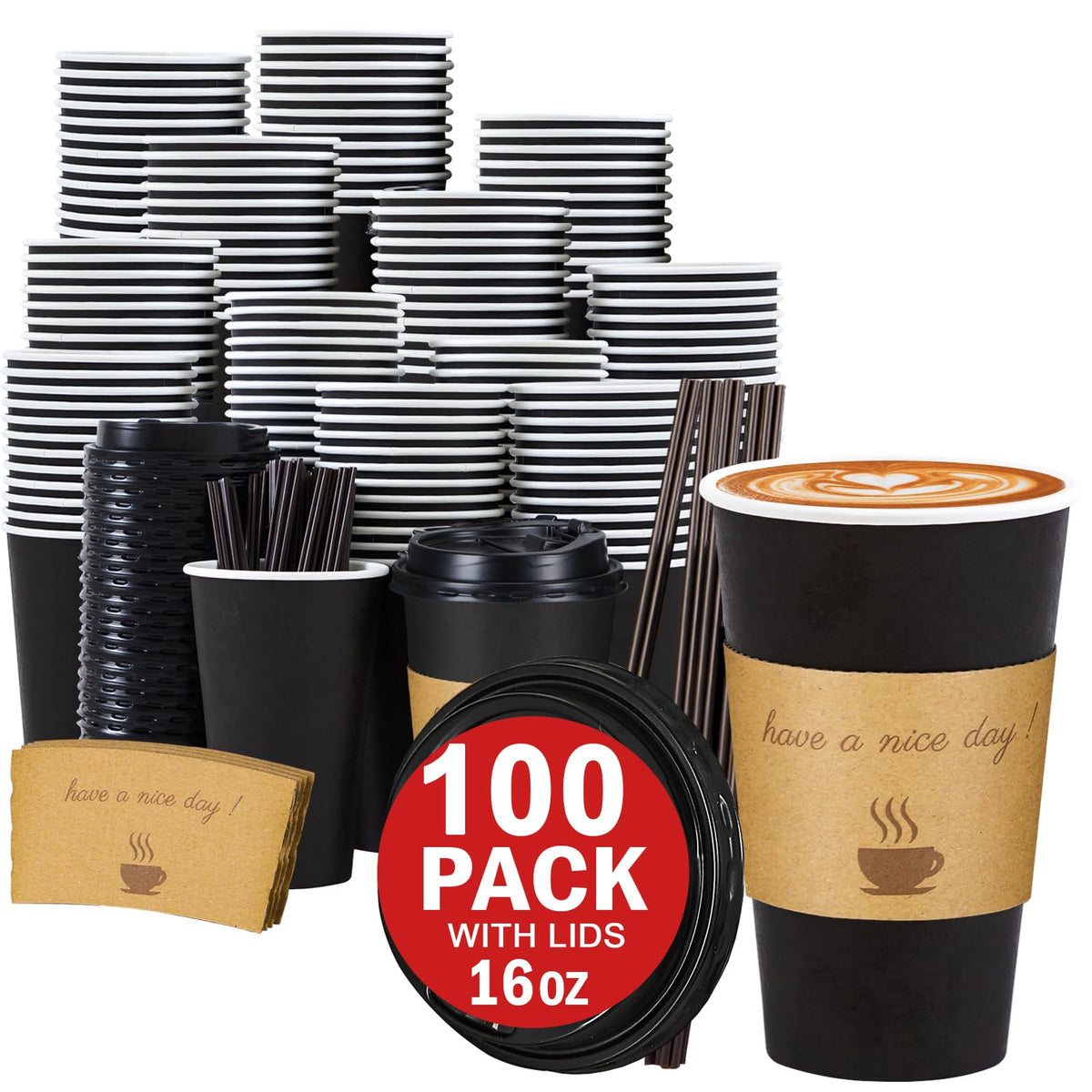 Lamosi 16 oz Coffee Cups 50 Pack, Disposable To Go Paper Cups with Lid