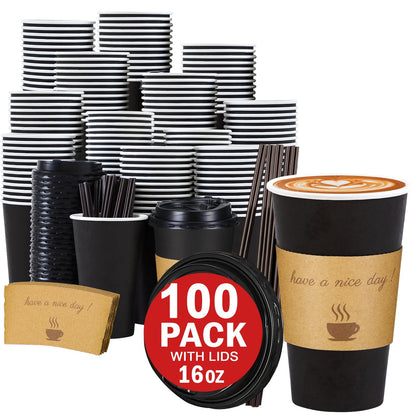 Lamosi 16 oz Coffee Cups 50 Pack, Disposable To Go Paper Cups with Lid