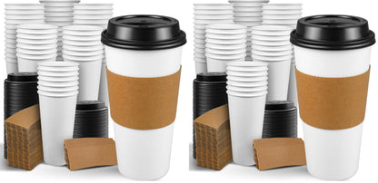 Ginkgo 100 Pack 16 oz Disposable Coffee Cups with Lids and Sleeves