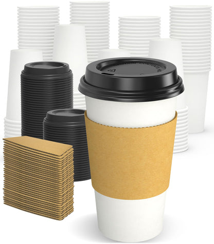 Dealusy 100 Pack 12 oz Disposable Coffee Cups with Sip Lids and Sleeves