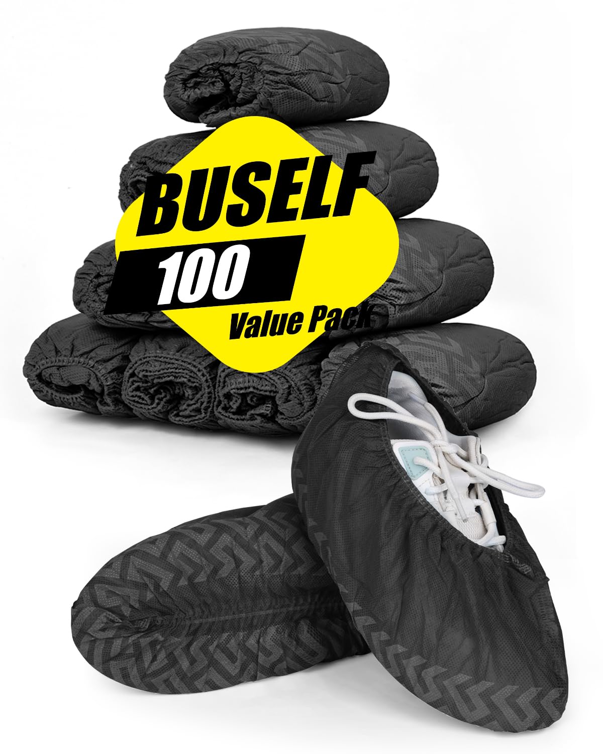 Buself X-Large 200 Count Shoe Covers Disposable Non-Slip, Premium Cloth Boot Covers, Slip-resistant, Durable, Breathable, Non-toxic, Recyclable, Stretchable Fits Up to Size 13 US Men - Black