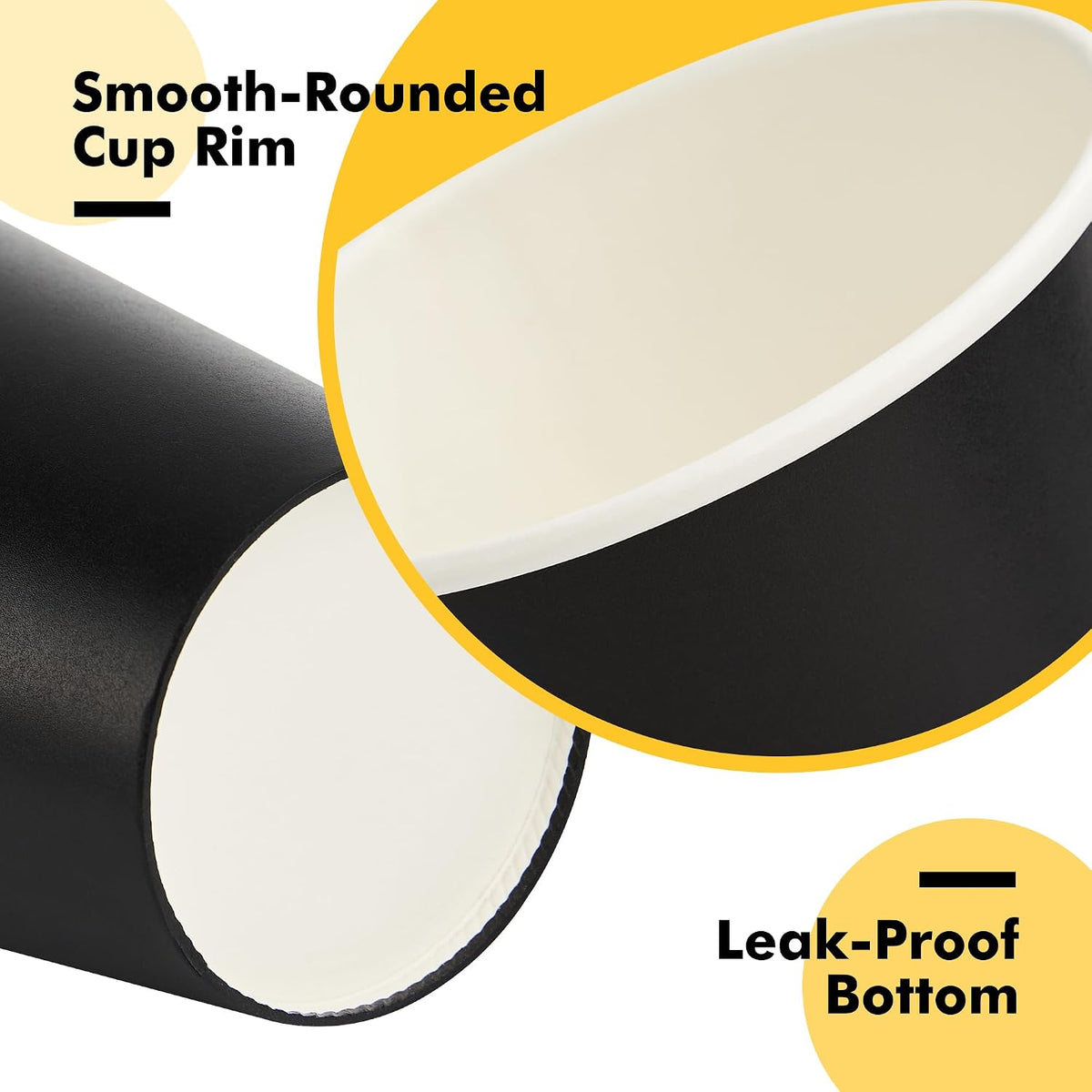 RACETOP Coffee Cups with Lids 12 oz 100 Pack, Black Cups with Sleeves