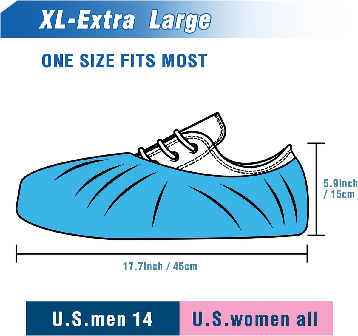 ProtectX Disposable Shoe & Boot Covers, XL Extra Large, 100-pack (50 pairs), Waterproof, Slip Resistant, Durable CPE plastic, Fits up to Men’s 14 US Size and All Women’s US Size Shoes
