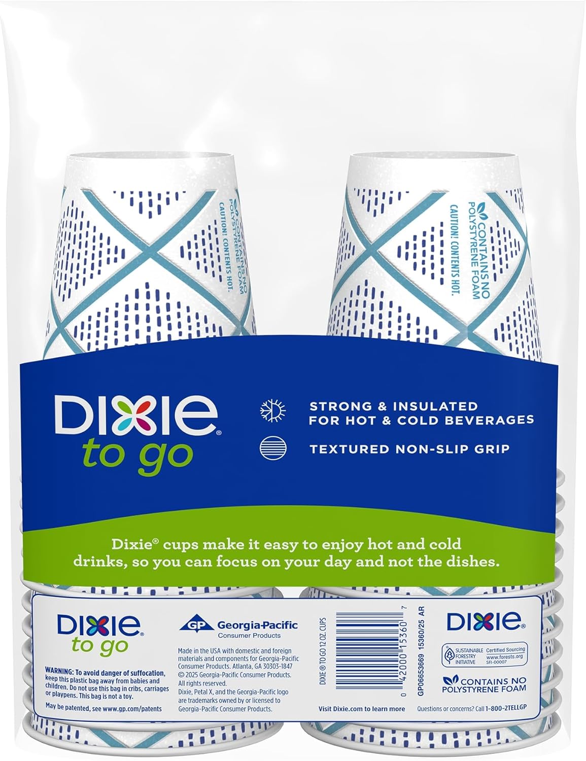 Dixie To Go Paper Coffee Cups, 12 oz, 132 Count, Insulated Disposable Cups