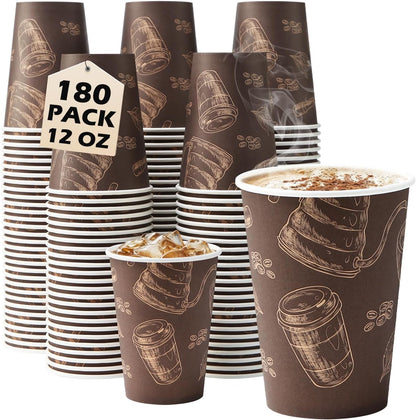 12 oz 180 Pack Coffee Cups Disposable Thickened Paper Coffee Cups