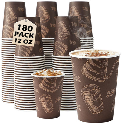 12 oz 180 Pack Coffee Cups Disposable Thickened Paper Coffee Cups