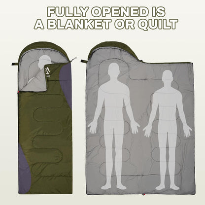 Elevon Double Sleeping Bag for Adults with 2 Pillows, Lightweight Machine Washable 2 Person Sleeping Bag for 3 Seasons Camping Hiking Traveling, Multicolor Option
