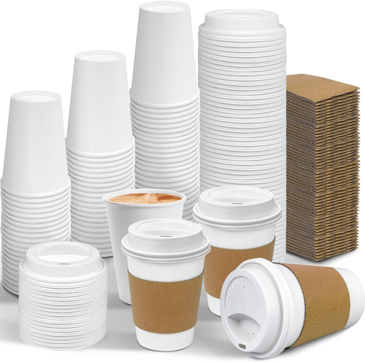 Ginkgo 100 Pack 12 oz Leak-Proof Coffee Cups with Lids and Sleeves
