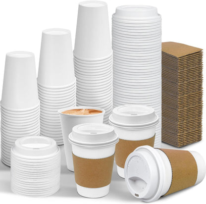 Ginkgo 100 Pack 12 oz Leak-Proof Coffee Cups with Lids and Sleeves