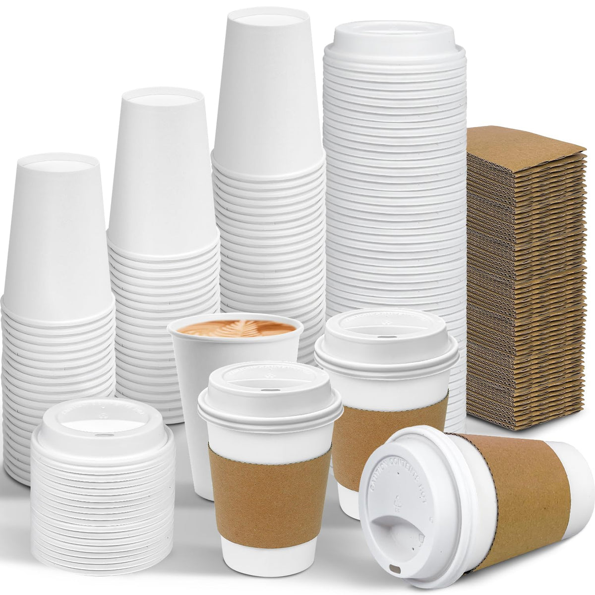 Ginkgo 100 Pack 12 oz Leak-Proof Coffee Cups with Lids and Sleeves