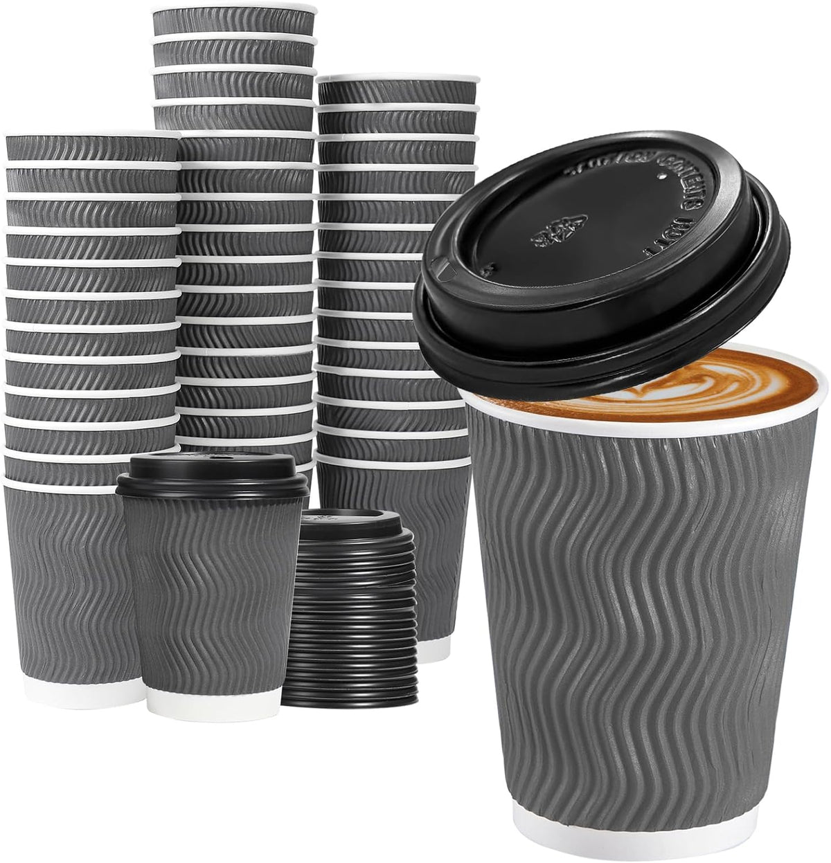 Lamosi 50 Pack 12 oz Insulated Disposable Coffee Cups With Lids