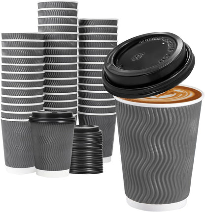 Lamosi 50 Pack 12 oz Insulated Disposable Coffee Cups With Lids