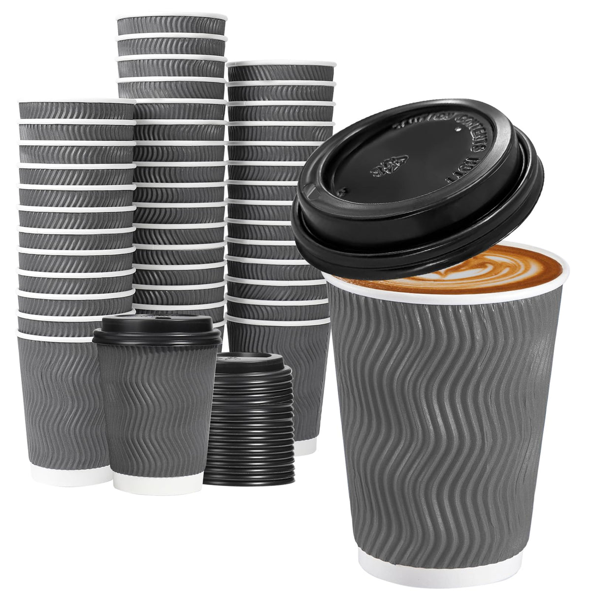 Lamosi 50 Pack 12 oz Insulated Disposable Coffee Cups With Lids