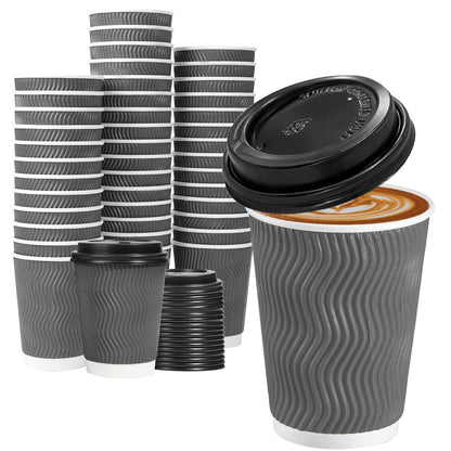 Lamosi 50 Pack 12 oz Insulated Disposable Coffee Cups With Lids