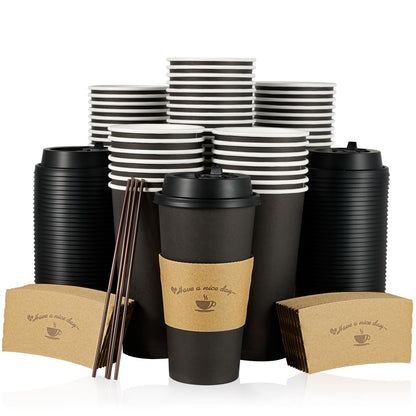 LITOPAK 100 Pack 12 oz Coffee Cups with Lids, Disposable Coffee Cups