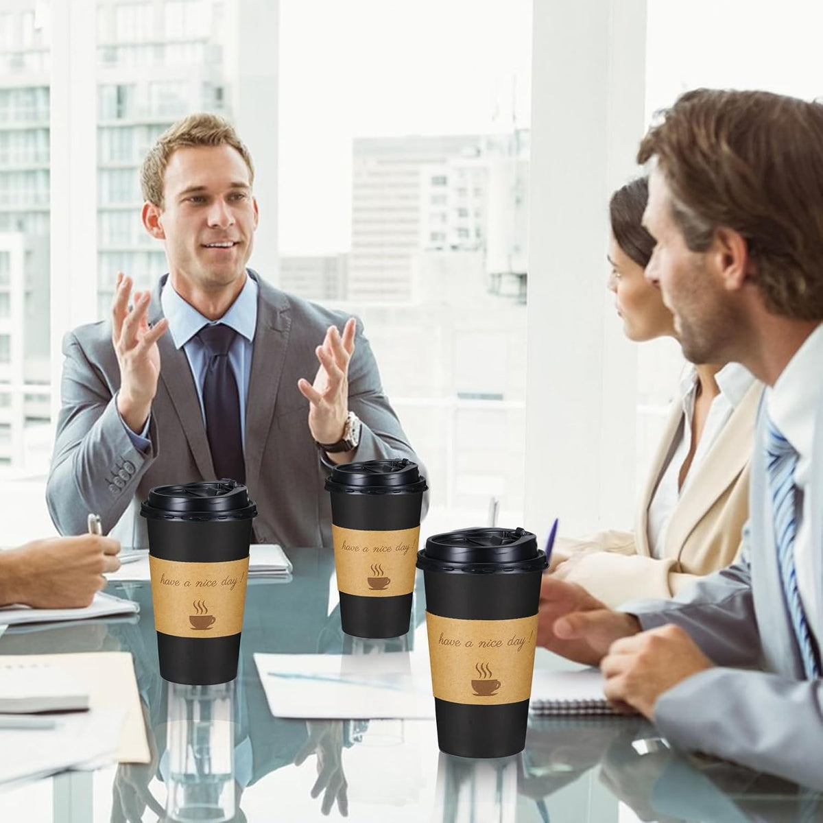 Lamosi 16 oz Coffee Cups 50 Pack, Disposable To Go Paper Cups with Lid