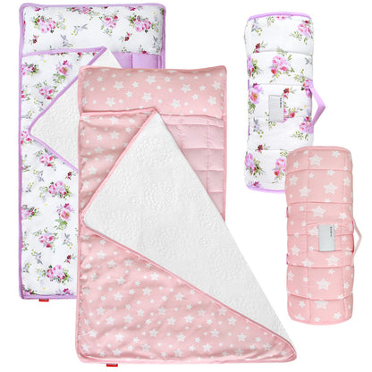 Moonsea Toddler Nap Mat with Pillow and Fleece Minky Blanket Grey