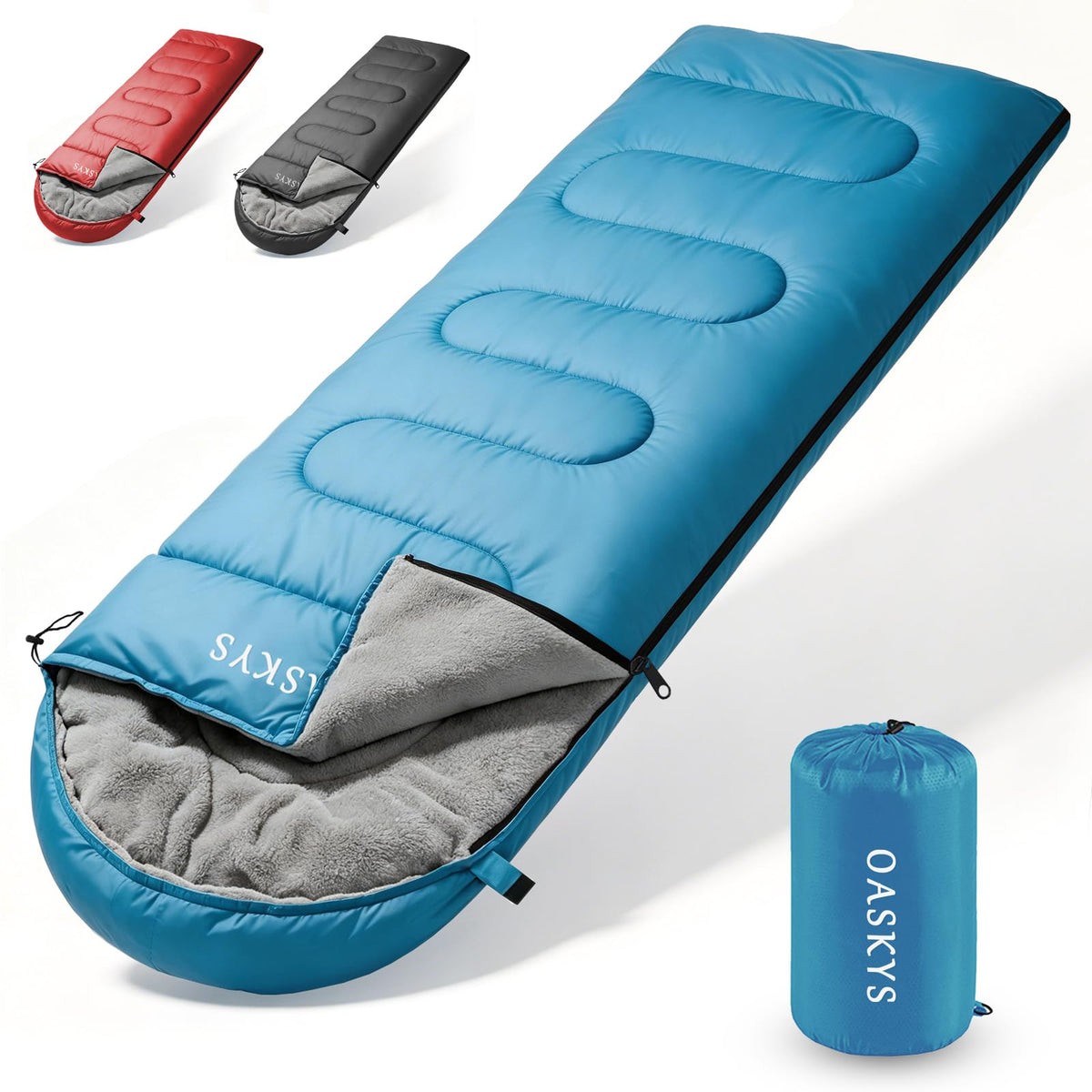 oaskys Camping Sleeping Bag - 3 Season Warm & Cool Weather - Summer Spring Fall Lightweight Waterproof for Adults Kids - Camping Essentials Gear Accessories Hiking Sleep Must Haves