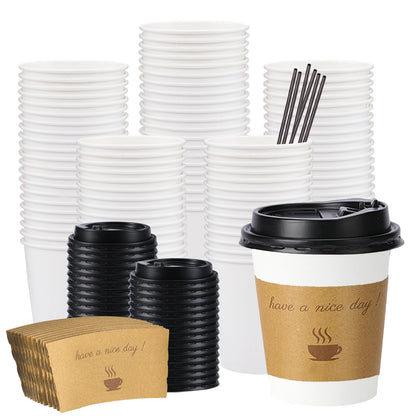 BYSNOW 100 pack 12 oz Disposable Coffee Cups with Lids Thickened Hot Cups