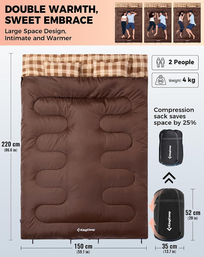 KingCamp Double Sleeping Bag for Adults, Queen Size 2 Person Sleeping Bag