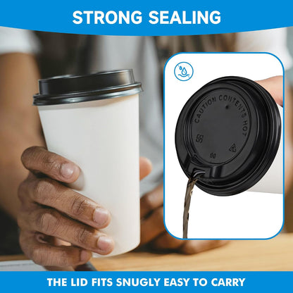 RACETOP Disposable Paper Coffee Cups with Lids, 12 oz, 100 Pack