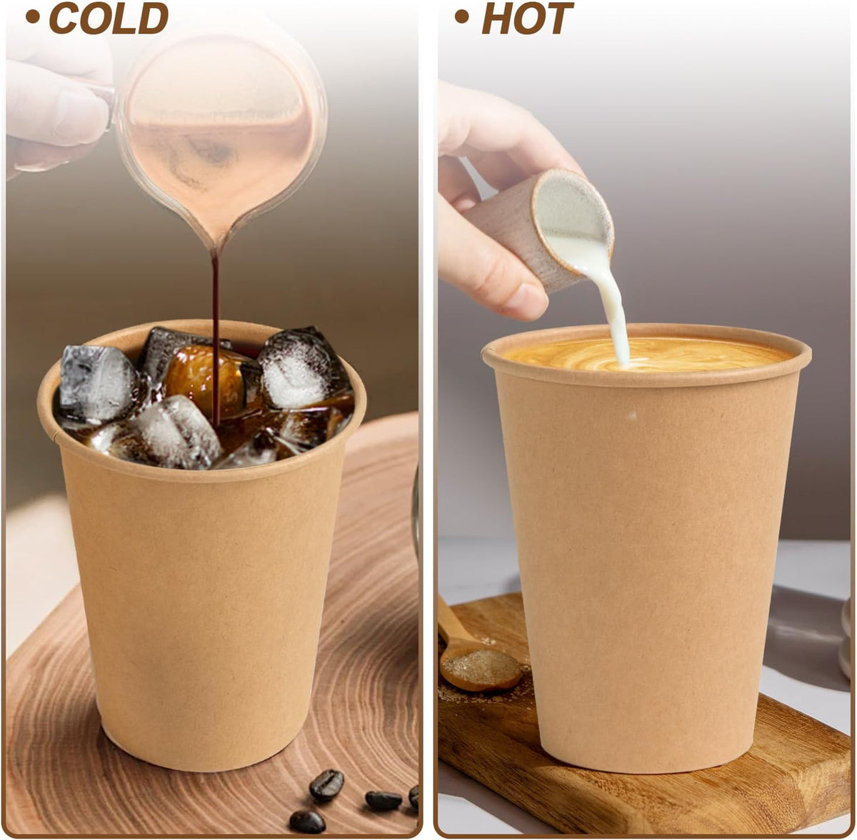 BYSNOW 300 Pack 12 oz Kraft Paper Cups, Disposable Coffee Hot Water Cups