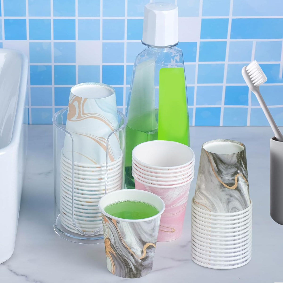 5oz Bathroom Paper Cups,300 Pack Disposable Mouthwash Cups(Marble)