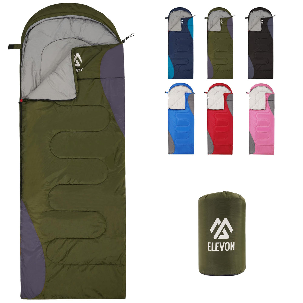 Elevon Double Sleeping Bag for Adults with 2 Pillows, Lightweight Machine Washable 2 Person Sleeping Bag for 3 Seasons Camping Hiking Traveling, Multicolor Option