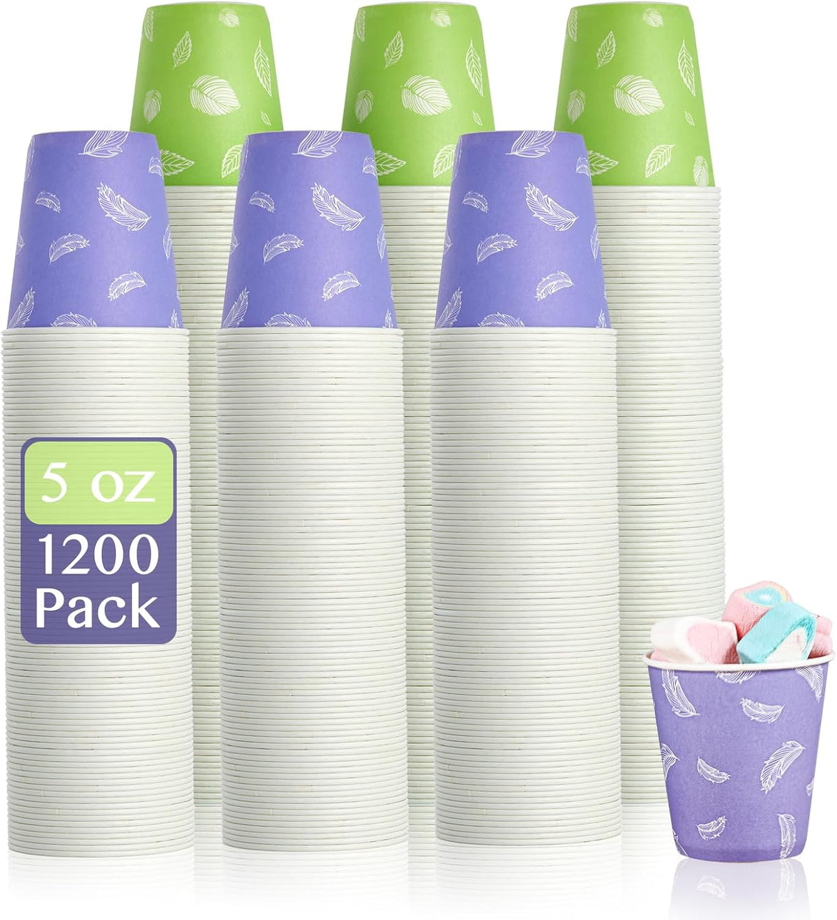 LITOPAK 1200 Pack 5 oz Paper Cups, Colorful Samll Paper Cups Disposable