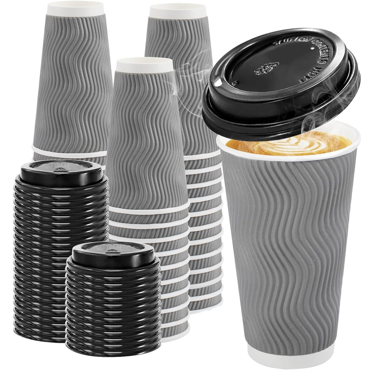 Clawsoff 100 Pack 12 oz Coffee Cups with Lids Disposable Paper Cups Gray