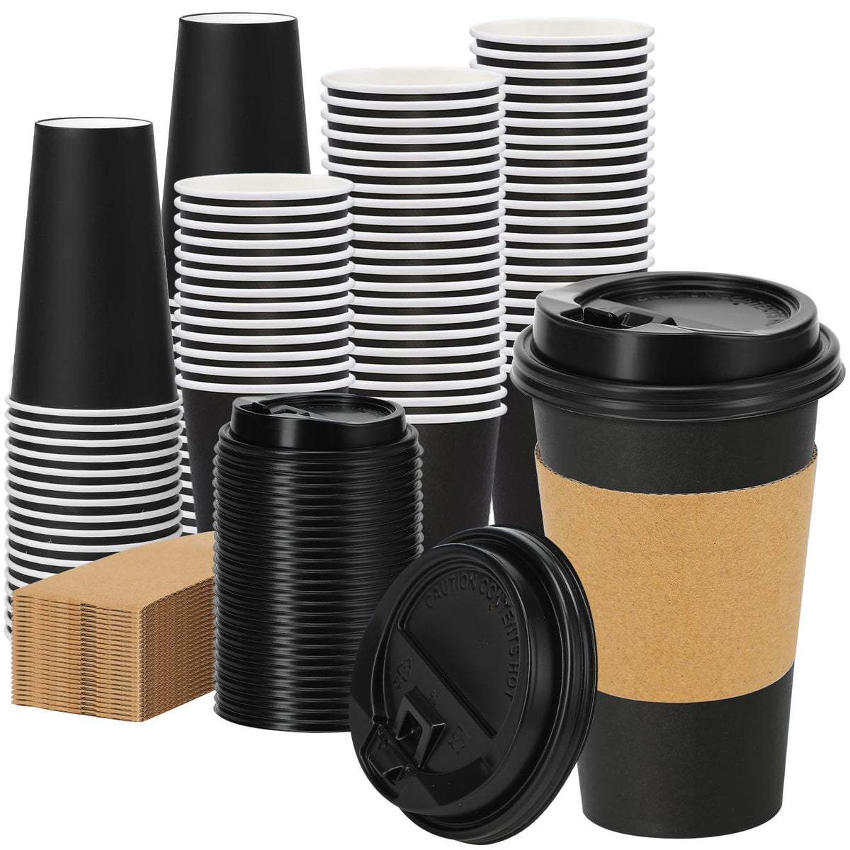 Lamosi 100 Pack 16 oz Disposable Coffee Cups With Lids and Sleeves