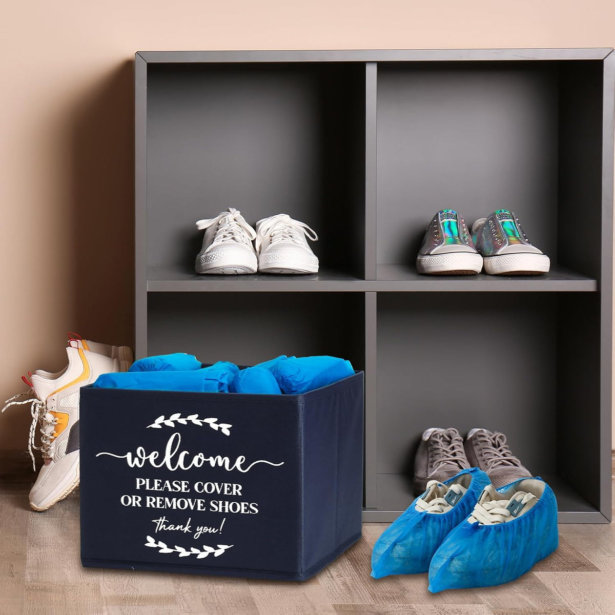 Suzile 200 Pack Disposable Shoe Covers with Dispenser Box, Dark Blue